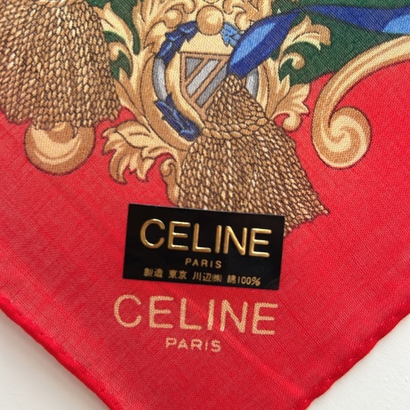 CELINE Paris  trumpet pattern Cotton Handkerchief Scarf Red and white - Picture 12 of 13
